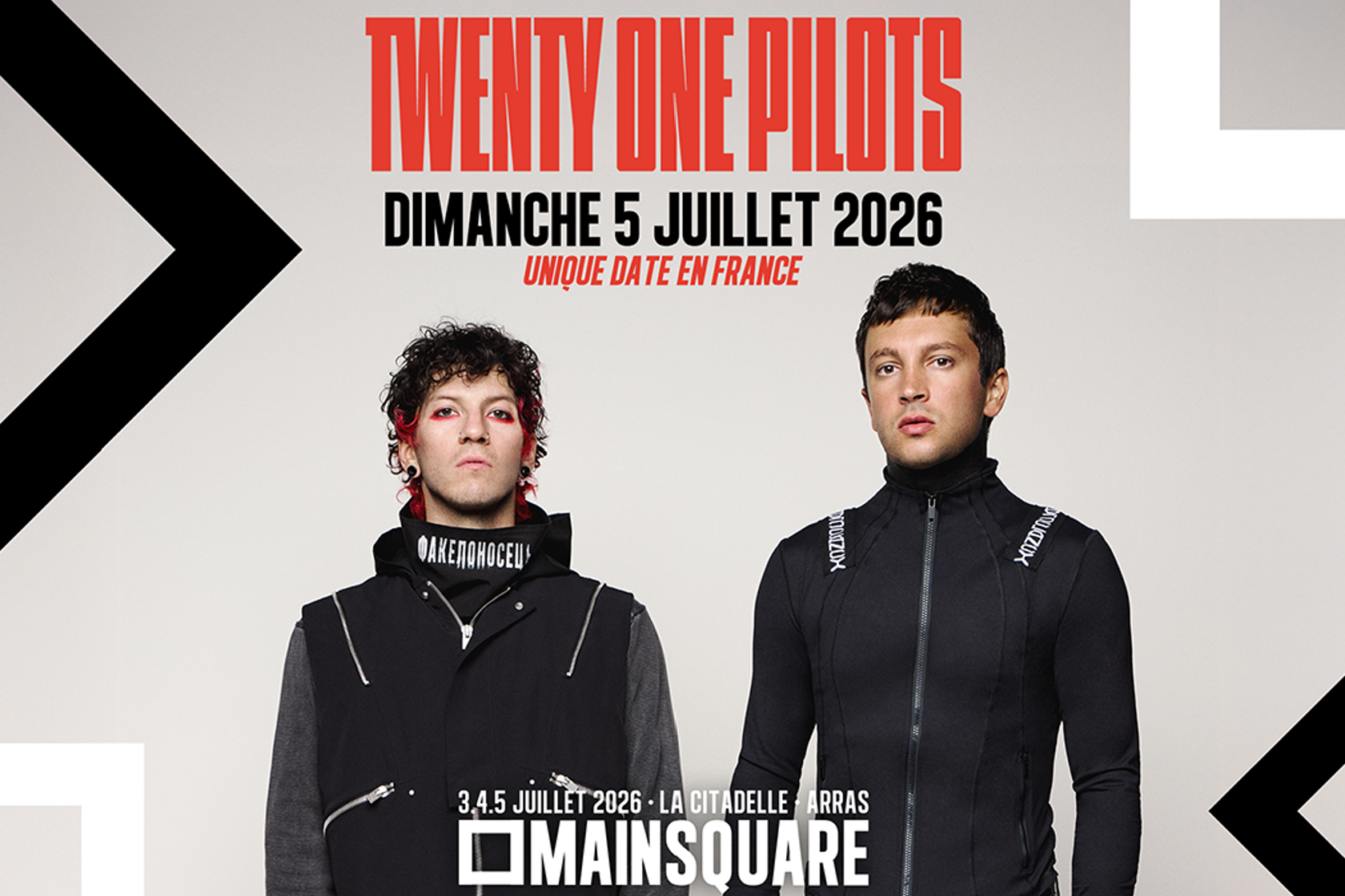 TWENTY ONE PILOTS - 5 juillet 2026 Premier nom de la 20ᵉ édition du Main Square Festival !